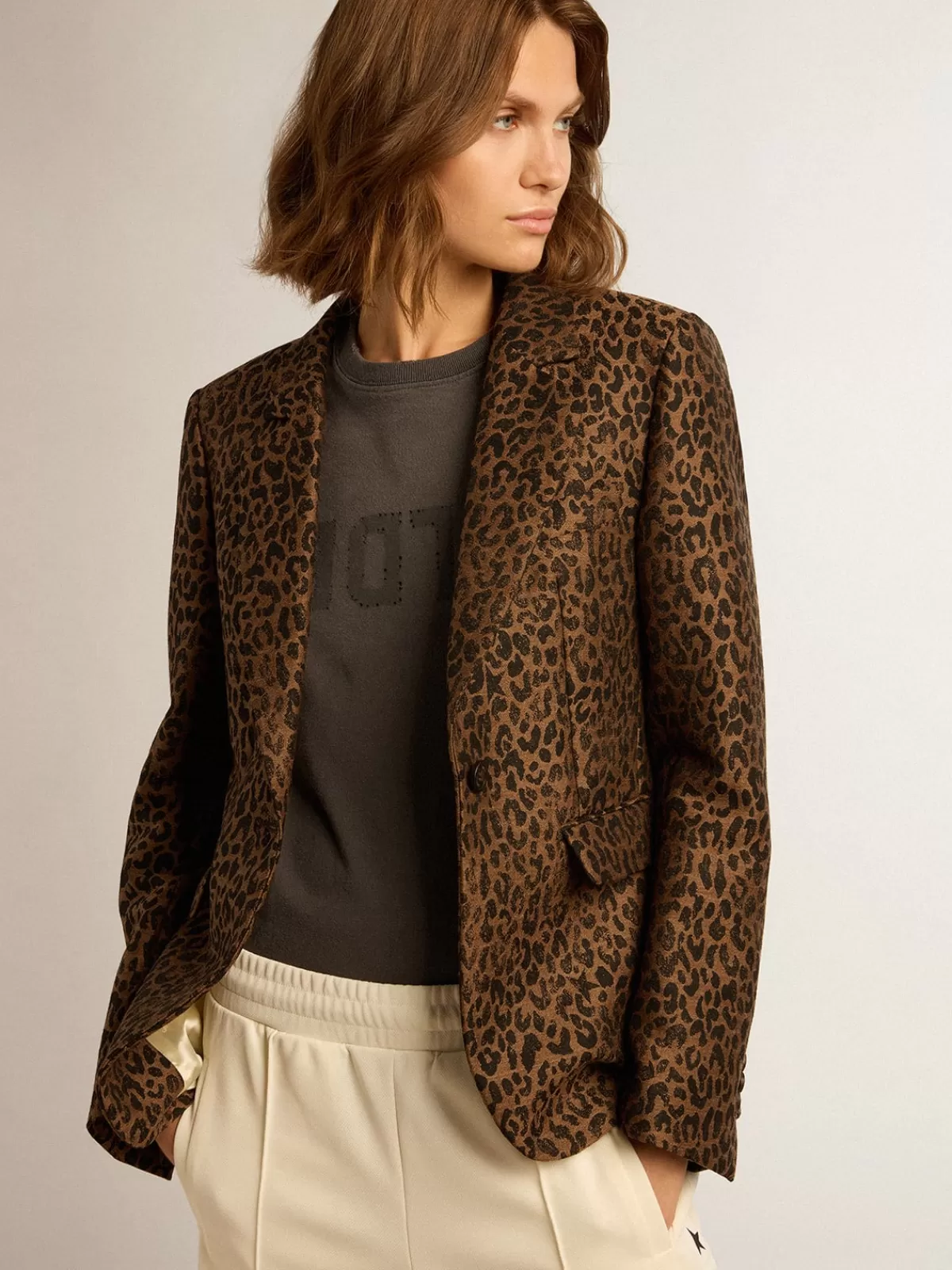 Shop Golden Goose Blazer monopetto Donna in lana con motivo jacquard