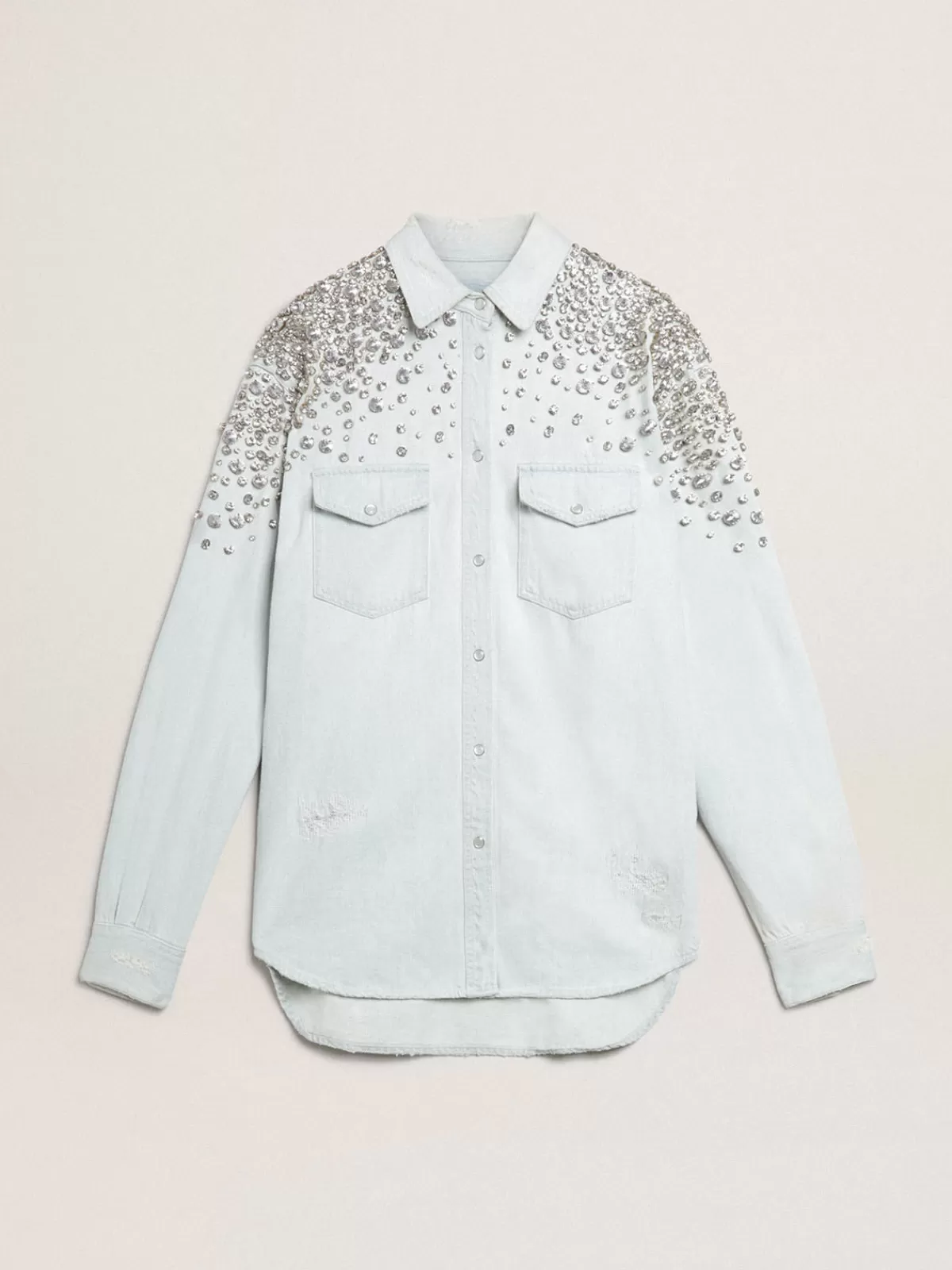 Discount Golden Goose Camicia boyfriend bleached da donna con cristalli cabochon