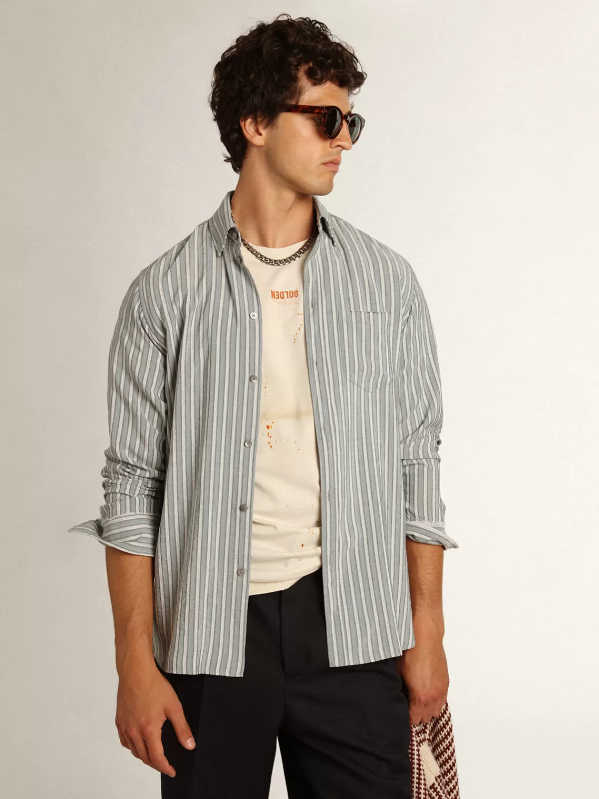 Cheap Golden Goose Camicia da uomo con righe in viscosa