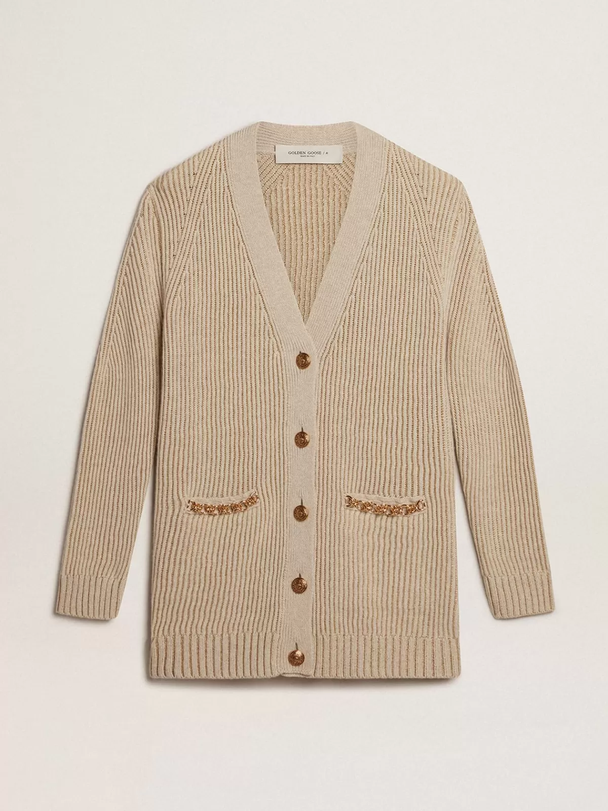 New Golden Goose Cardigan in misto lana con trama punto costa inglese