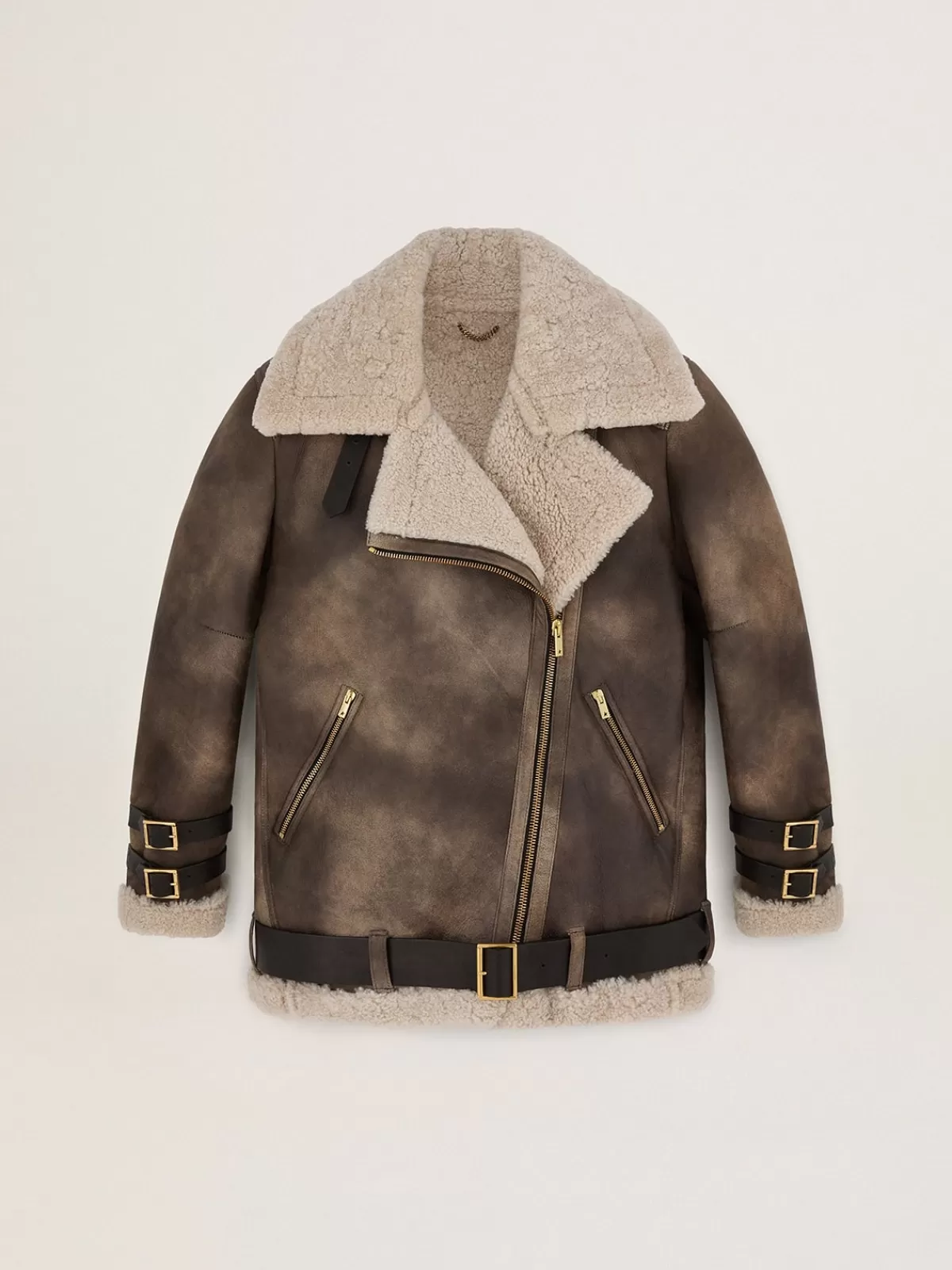 Shop Golden Goose Giacca da donna in pelle con collo in shearling