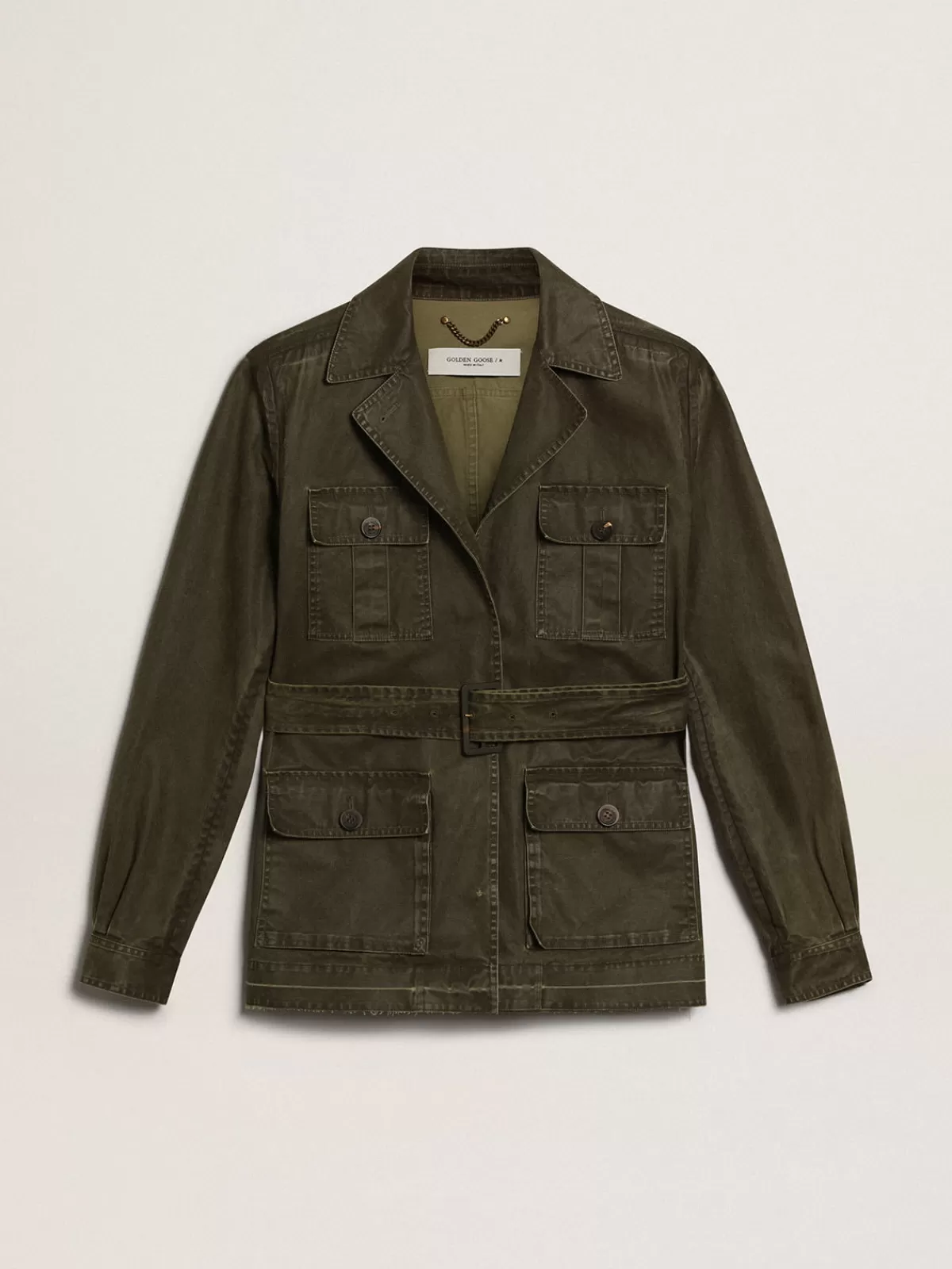 Sale Golden Goose Giacca sahariana da uomo in canvas verde militare