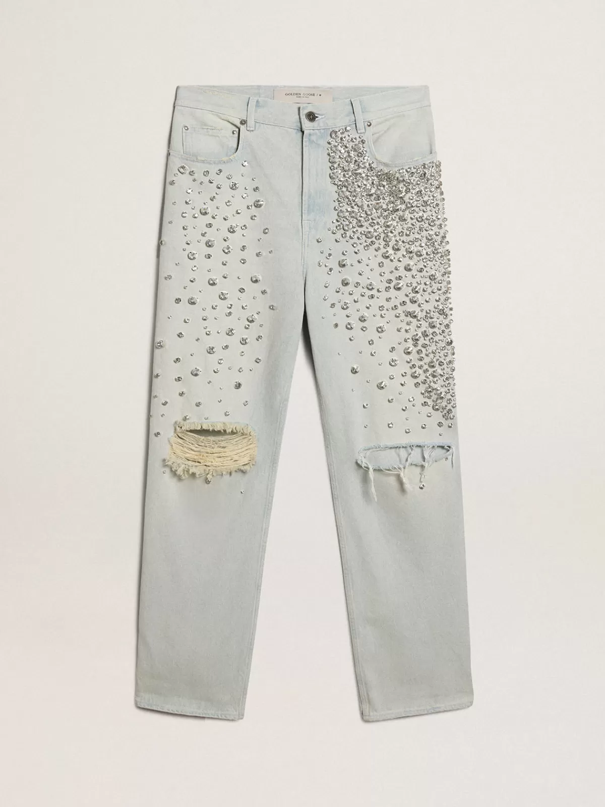 Shop Golden Goose Jeans bleached da donna con cristalli cabochon