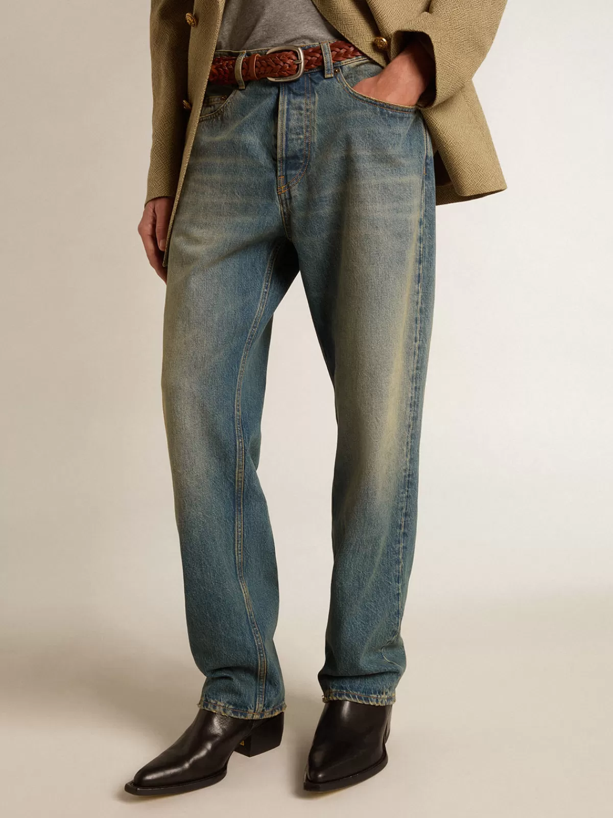 Fashion Golden Goose Jeans blu dal trattamento lived-in