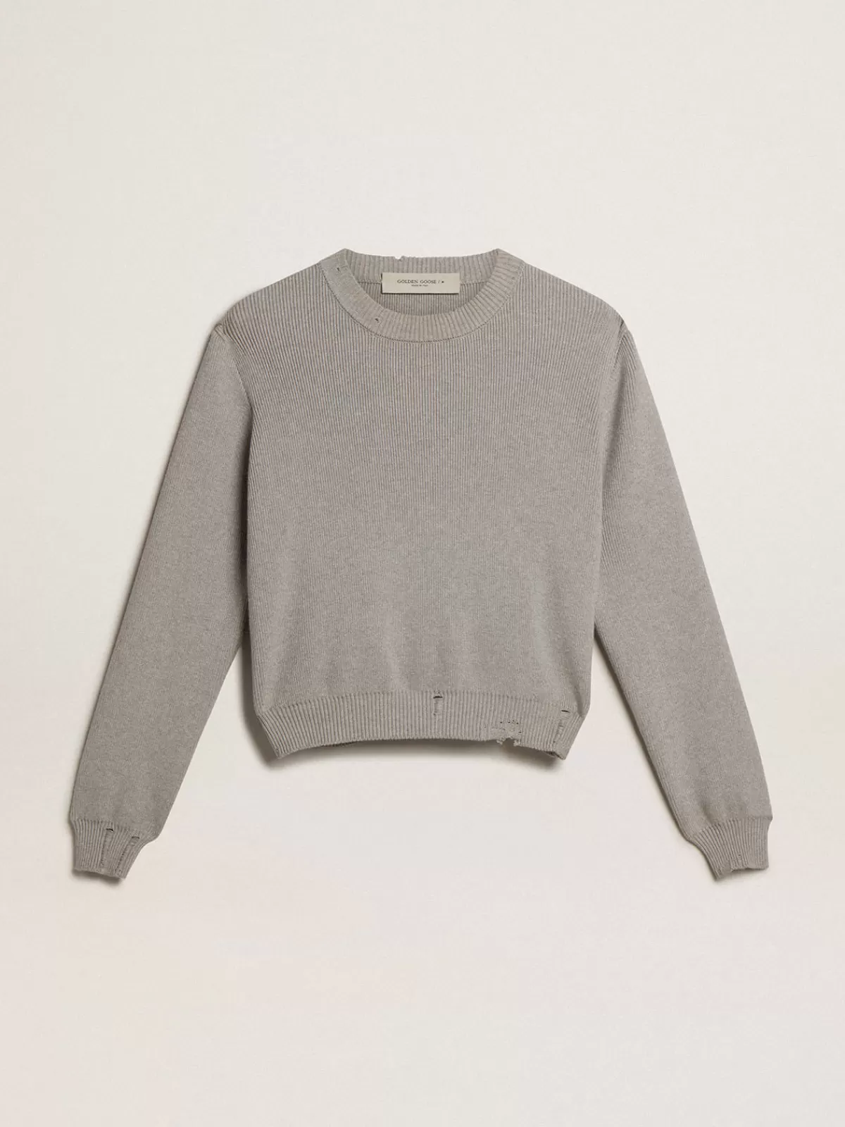 Shop Golden Goose Maglione da donna girocollo in cotone grigio