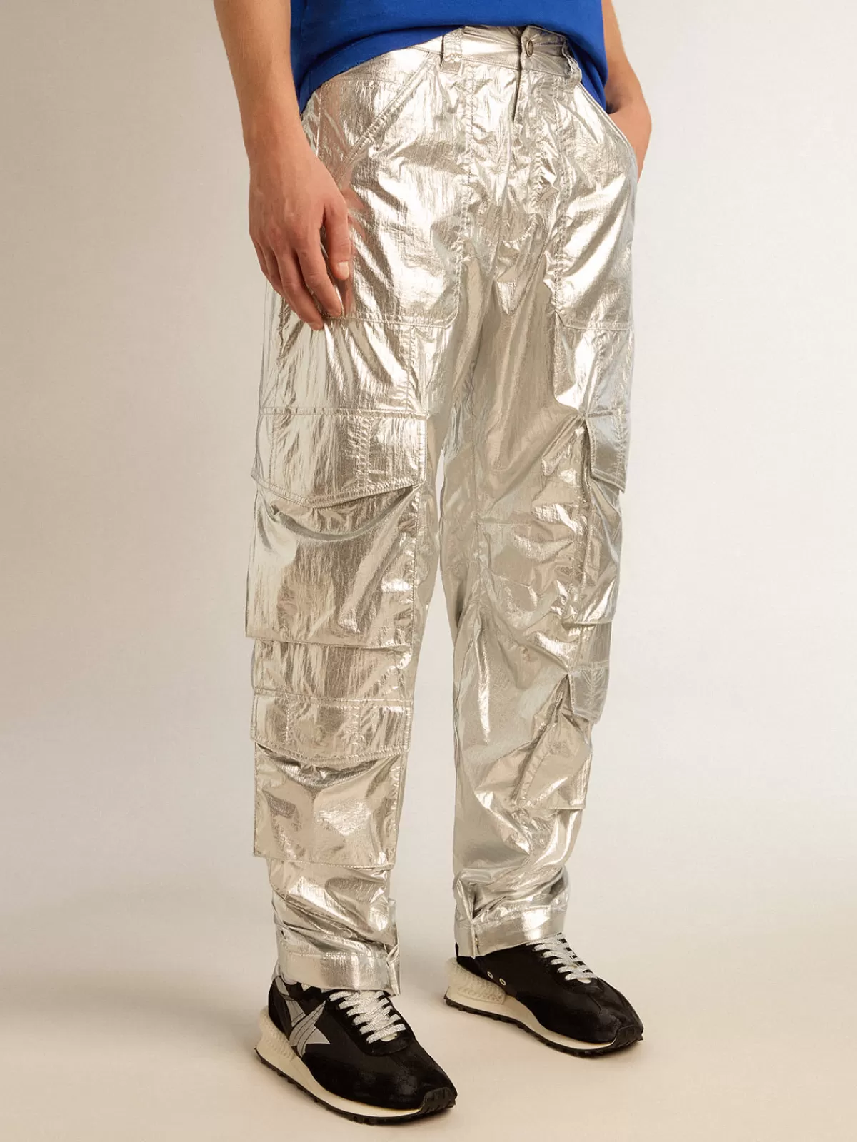 Discount Golden Goose Pantalone cargo Uomo in tessuto tecnico argento