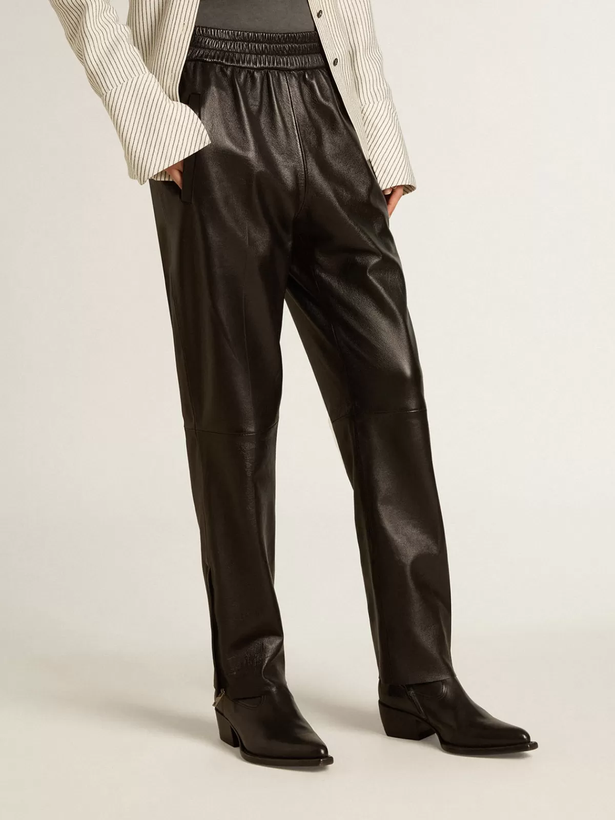 Clearance Golden Goose Pantalone jogging nero in nappa con zip sul fondo