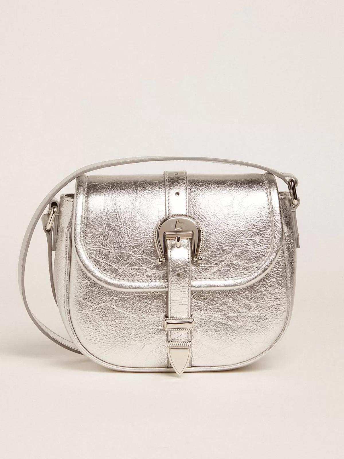 Discount Golden Goose Rodeo Bag small da donna in pelle laminata argento