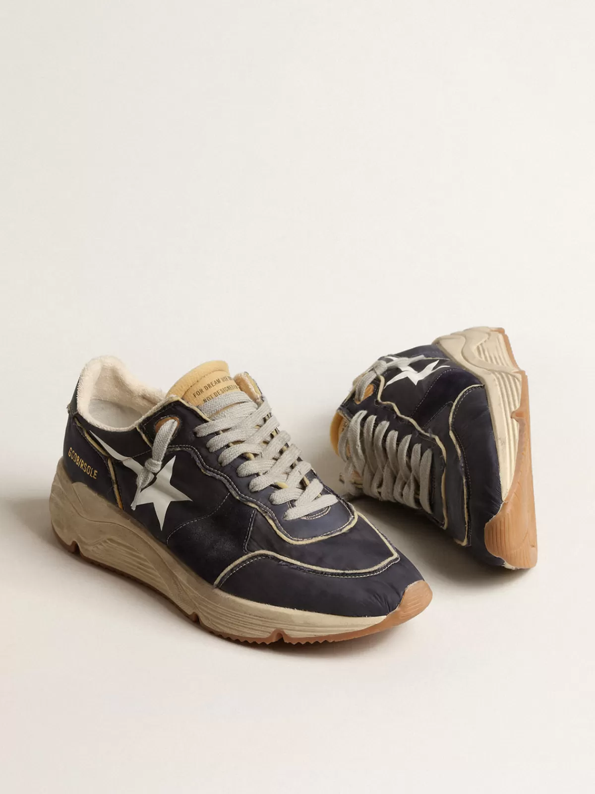 Store Golden Goose Running Sole in nylon blu con stella stampata bianca