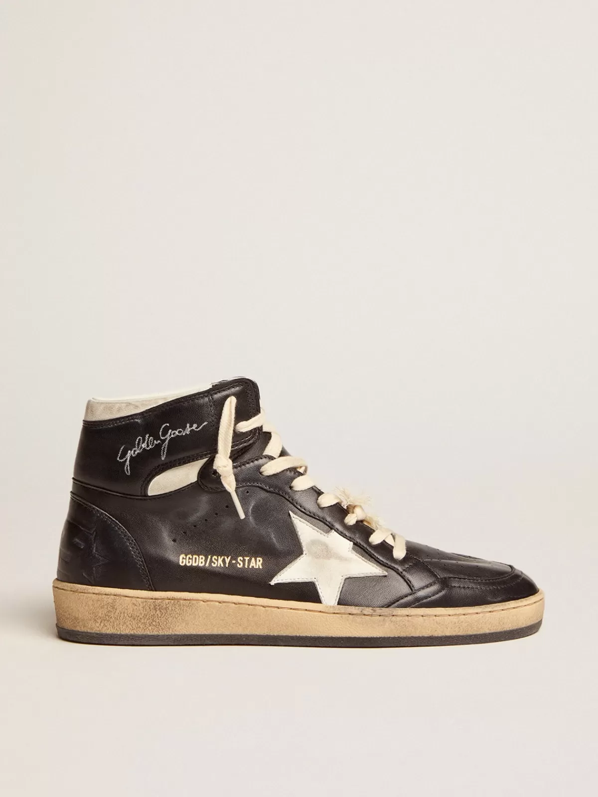 Online Golden Goose Sky-Star Donna in nappa nera con stella bianca