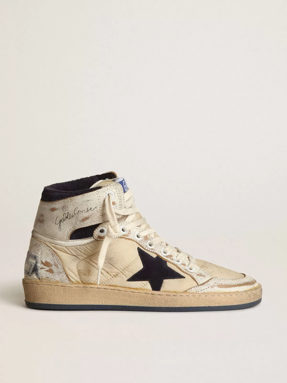 Hot Golden Goose Sky-Star Donna in nylon panna e pelle bianca