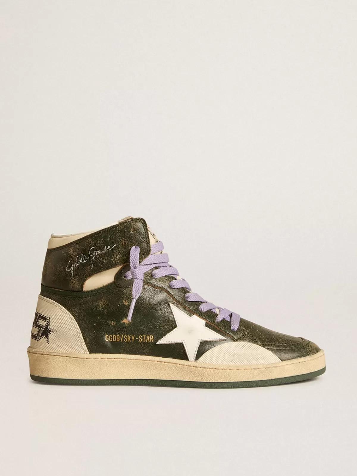 Discount Golden Goose Sky-Star Pro Donna in pelle verde con stella bianca