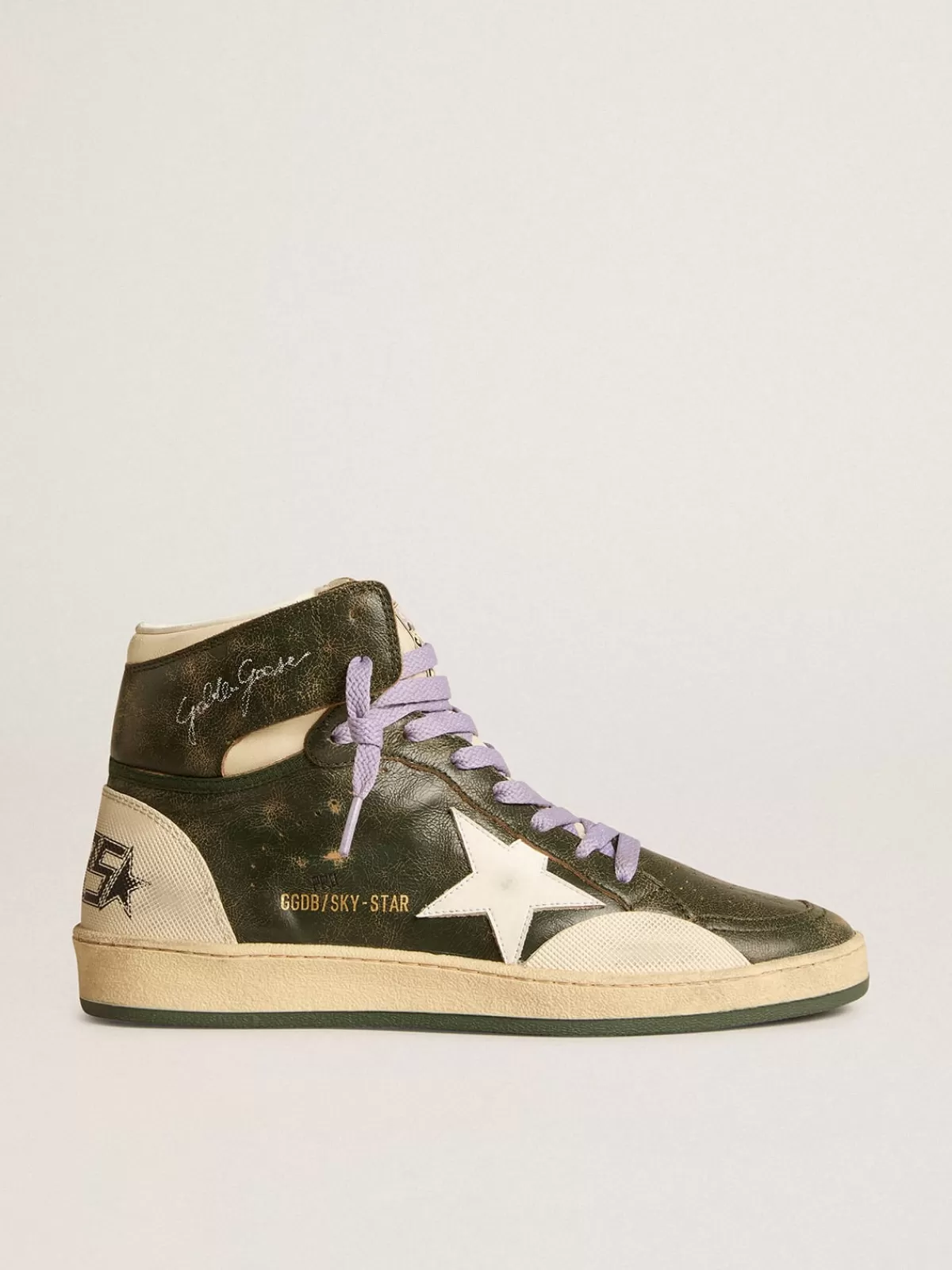 Fashion Golden Goose Sky-Star Pro Uomo in pelle verde con stella bianca