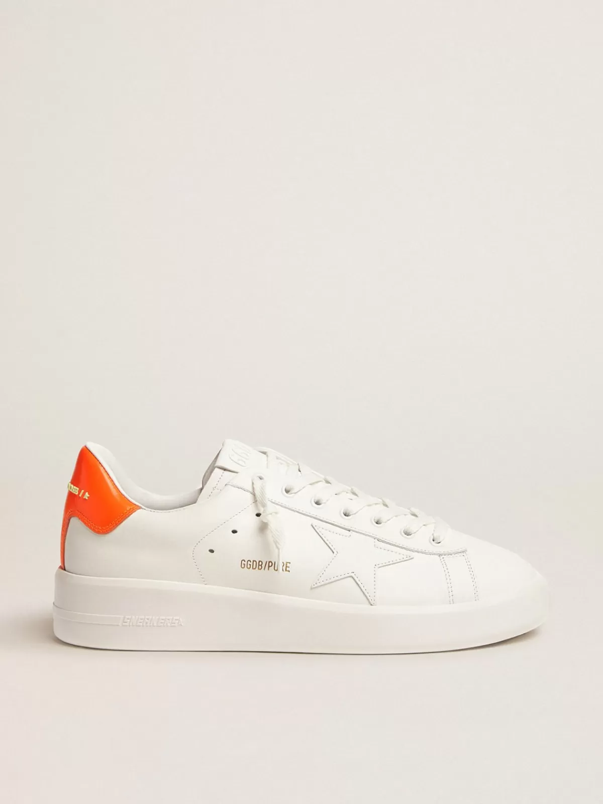 Hot Golden Goose Sneaker Purestar bianche con talloncino arancio fluo