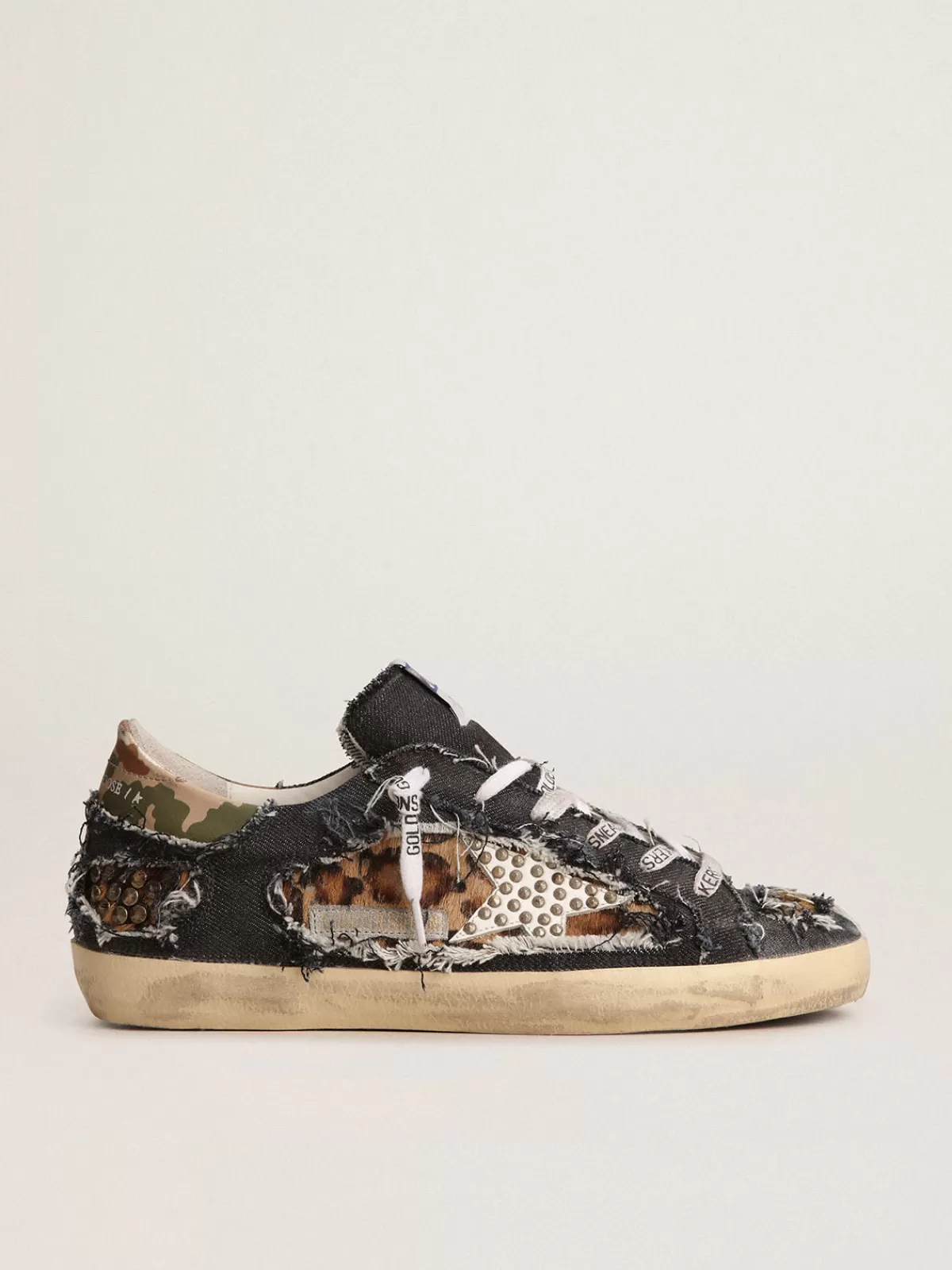 Outlet Golden Goose Sneaker Super-Star donna LAB in denim e cavallino leopardato