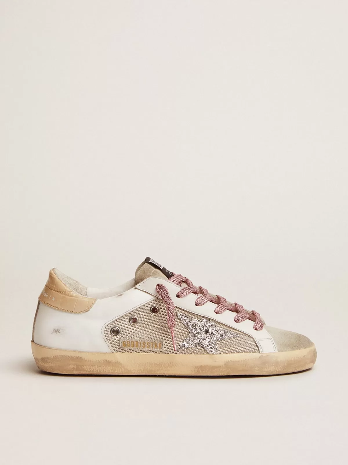 Best Sale Golden Goose Sneaker Super-Star in pelle bianca e rete argento