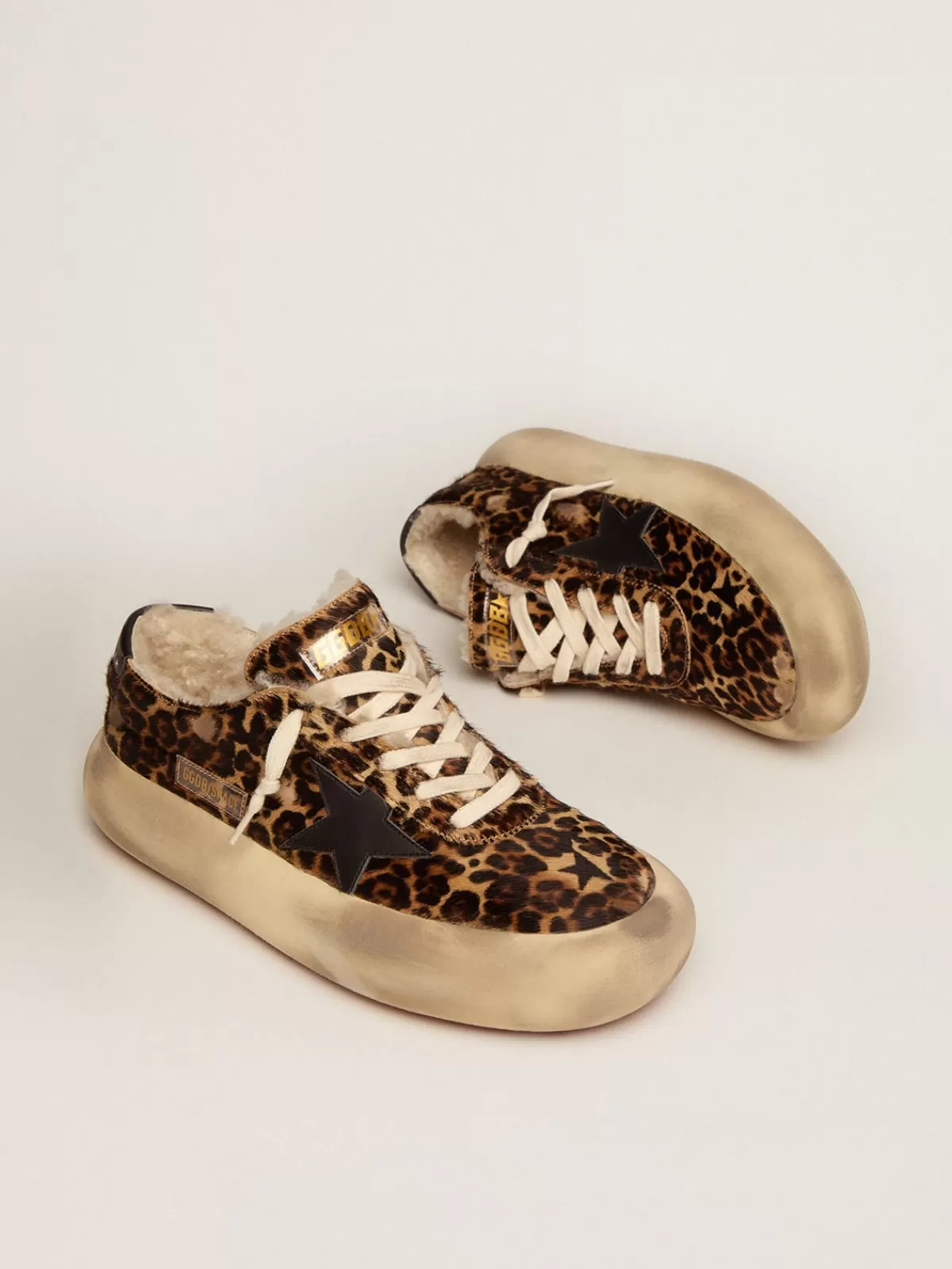 Best Golden Goose Space-Star Uomo in cavallino animalier e fodera in shearling