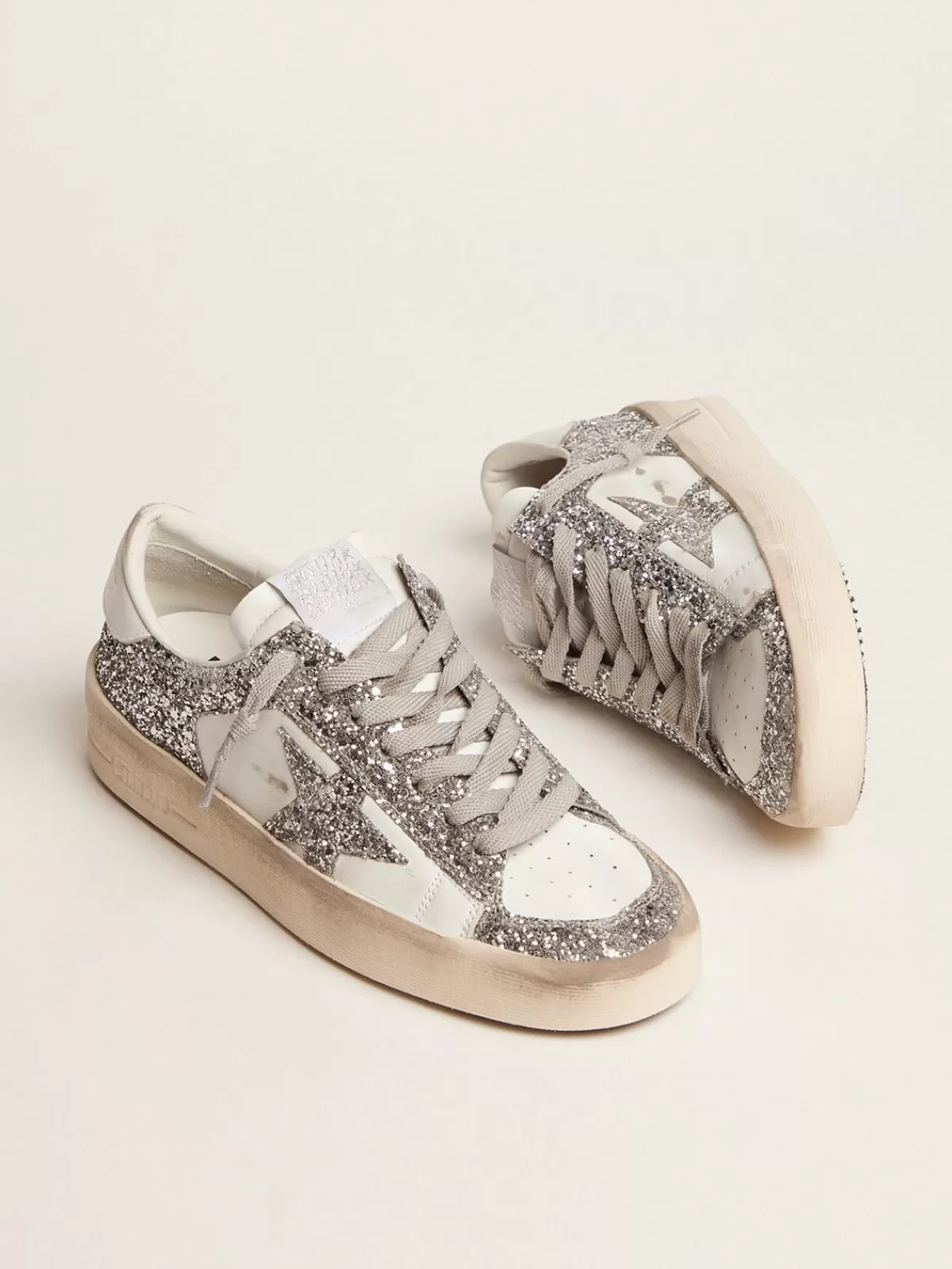 New Golden Goose Stardan Donna in pelle bianca e glitter