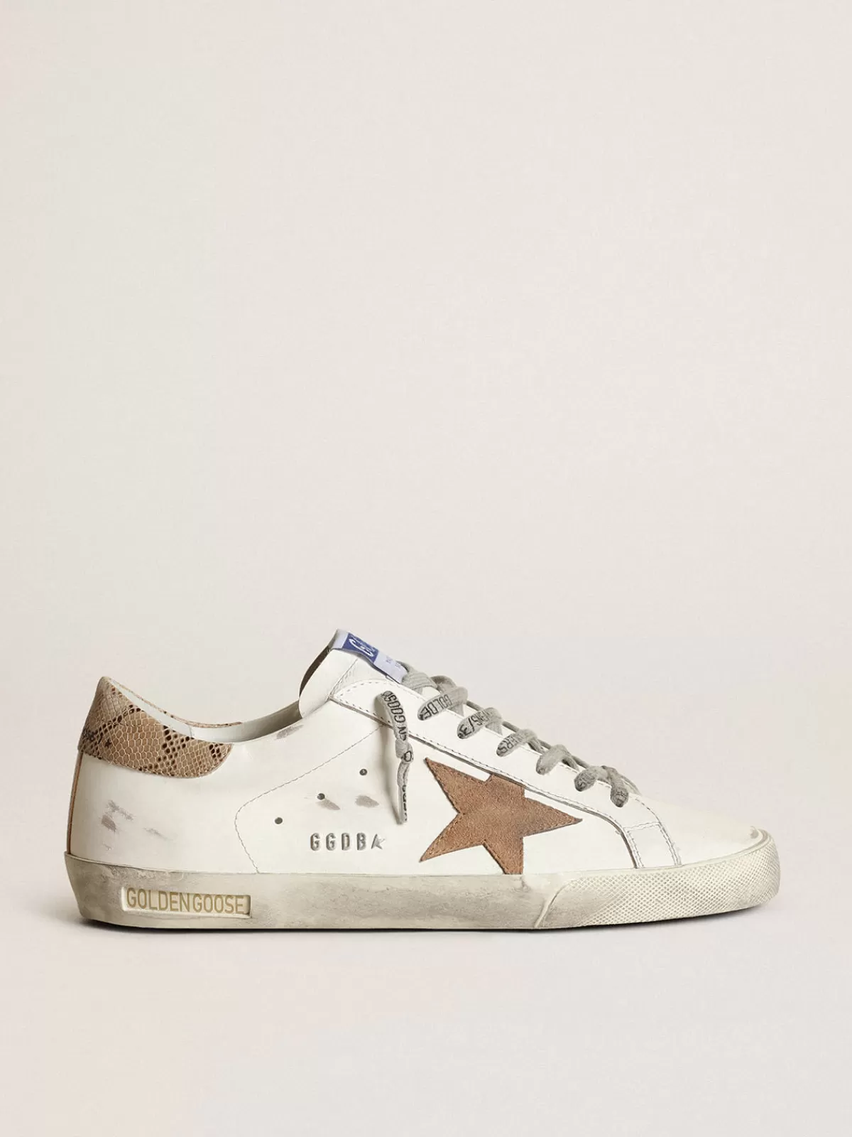 Cheap Golden Goose Super-Star con stella in suede tabacco e talloncino beige