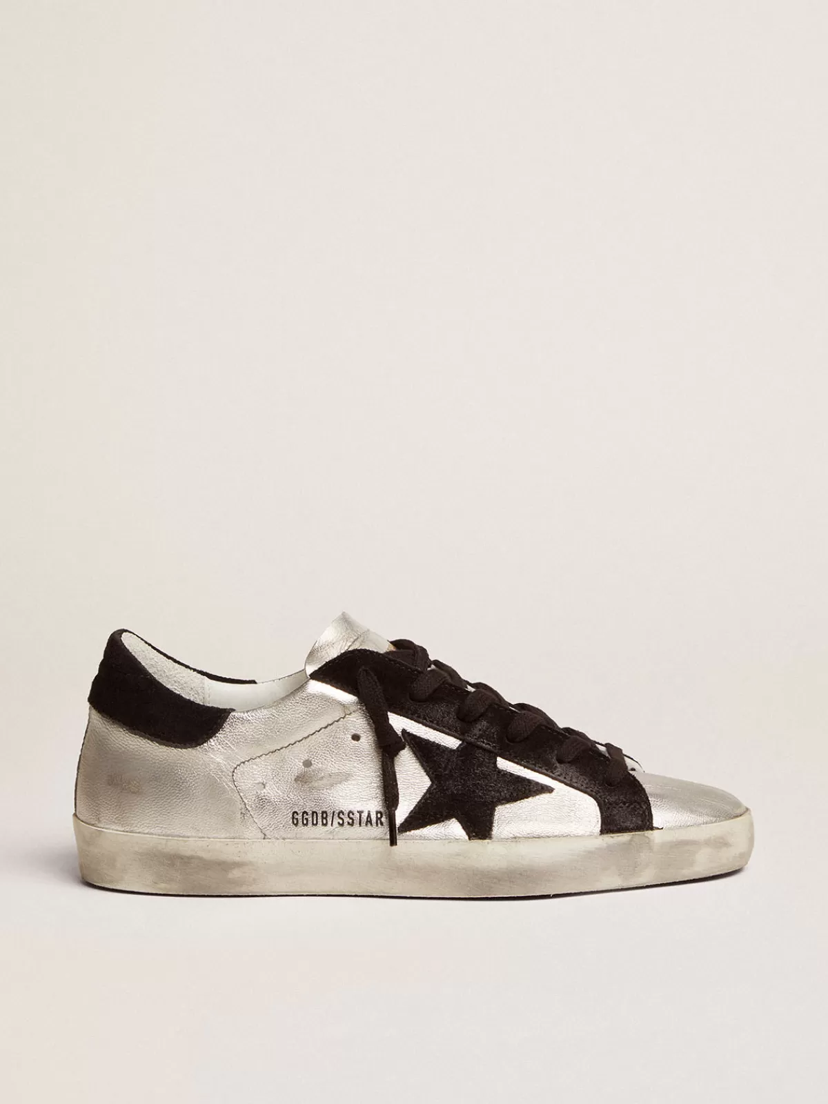 Cheap Golden Goose Super-Star Donna in pelle argentata e inserti a contrasto