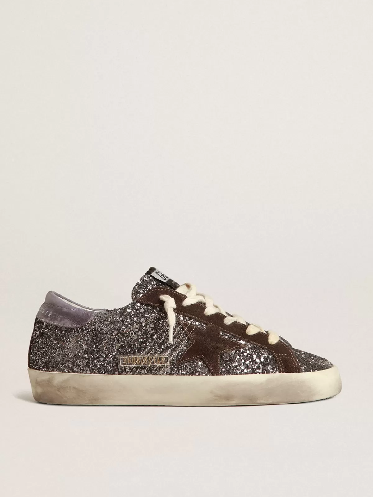 Flash Sale Golden Goose Super-Star in glitter con stella marrone e talloncino lilla