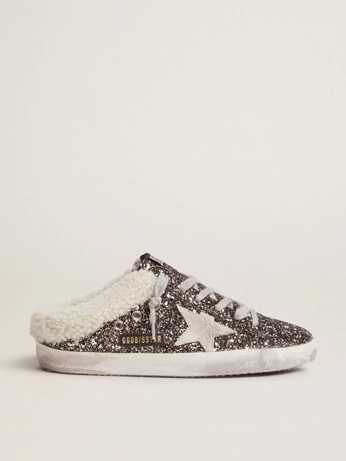 Outlet Golden Goose Super-Star sabot Donna con glitter e interno shearling