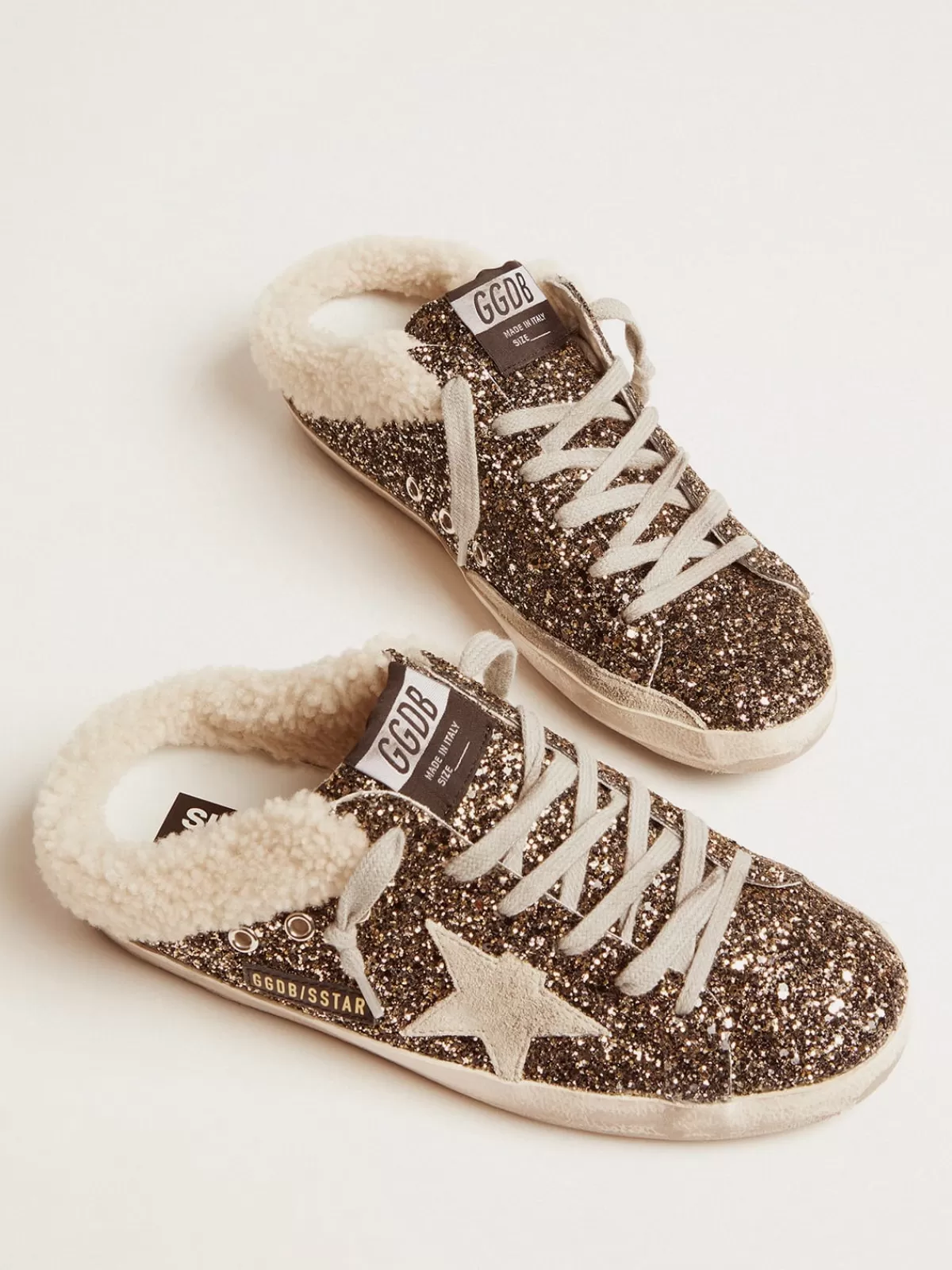 Outlet Golden Goose Super-Star sabot Donna con glitter e interno shearling