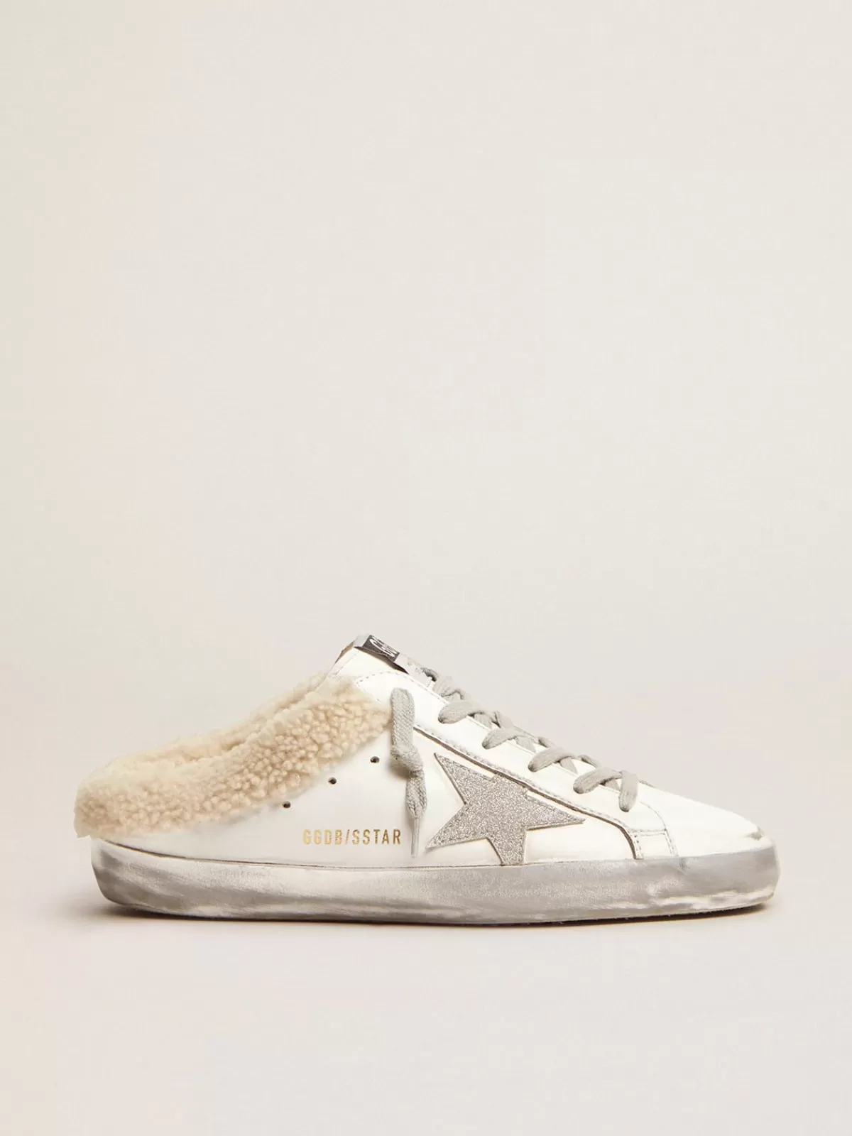 Best Sale Golden Goose Super-Star Sabot in pelle bianca e fodera in shearling