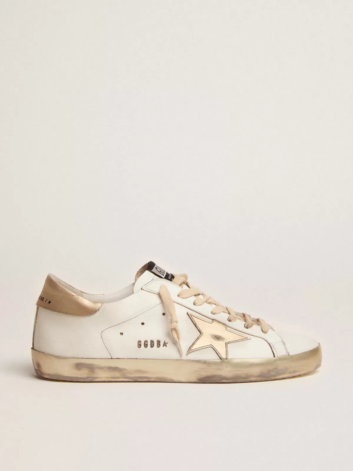 New Golden Goose Super-Star Uomo con foxing sparkle dorato e lettering