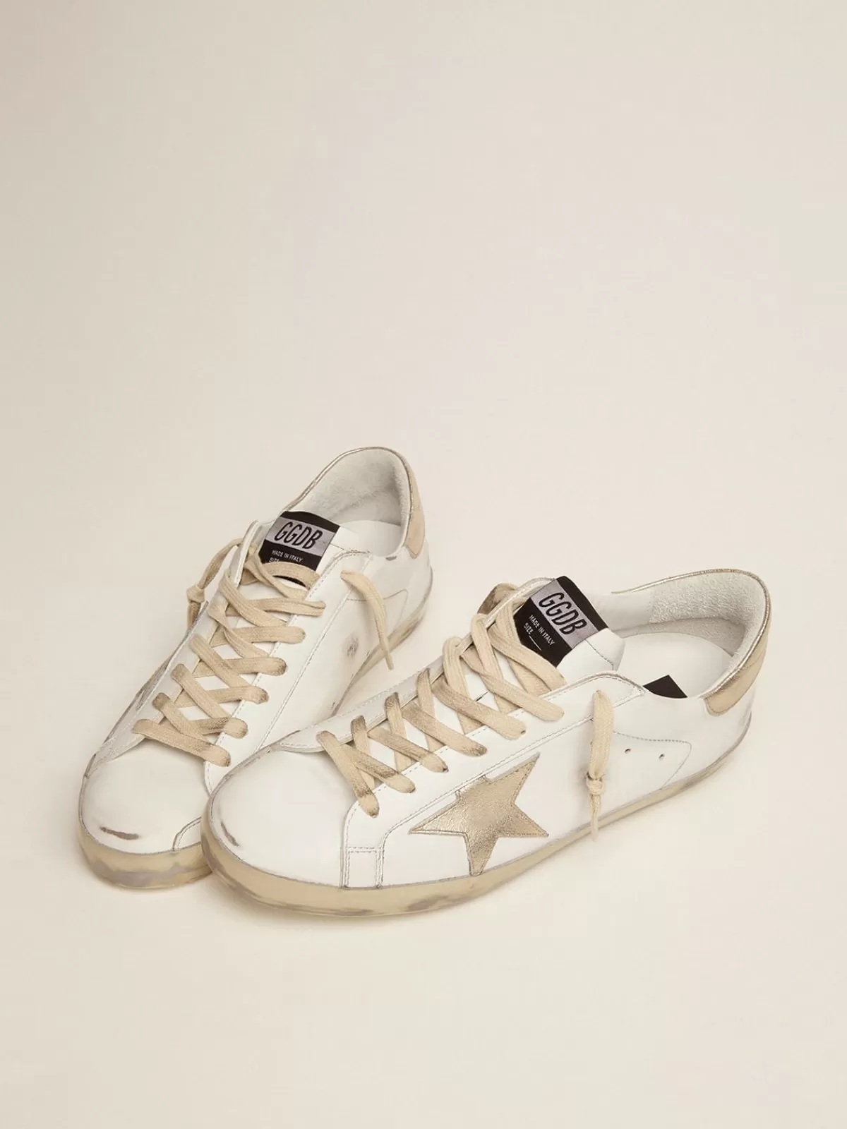 New Golden Goose Super-Star Uomo con foxing sparkle dorato e lettering