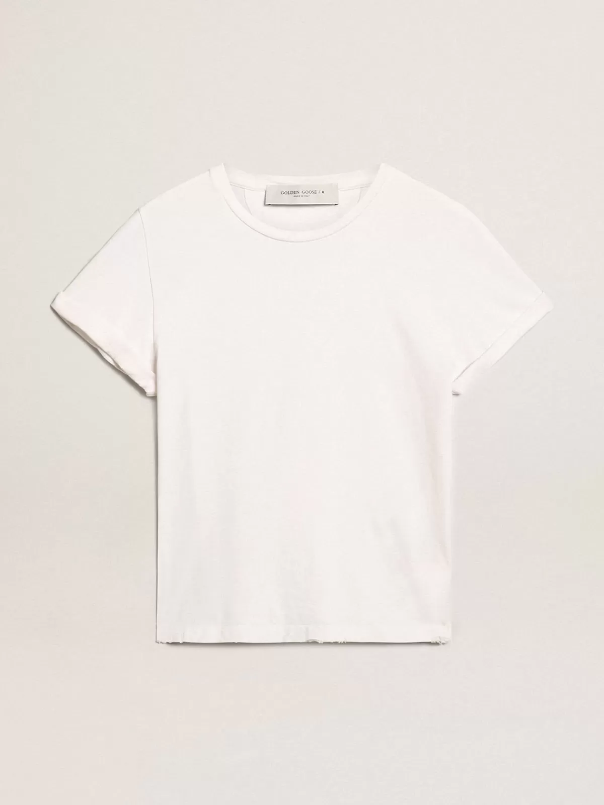 Online Golden Goose T-shirt bianca da donna dal trattamento distressed