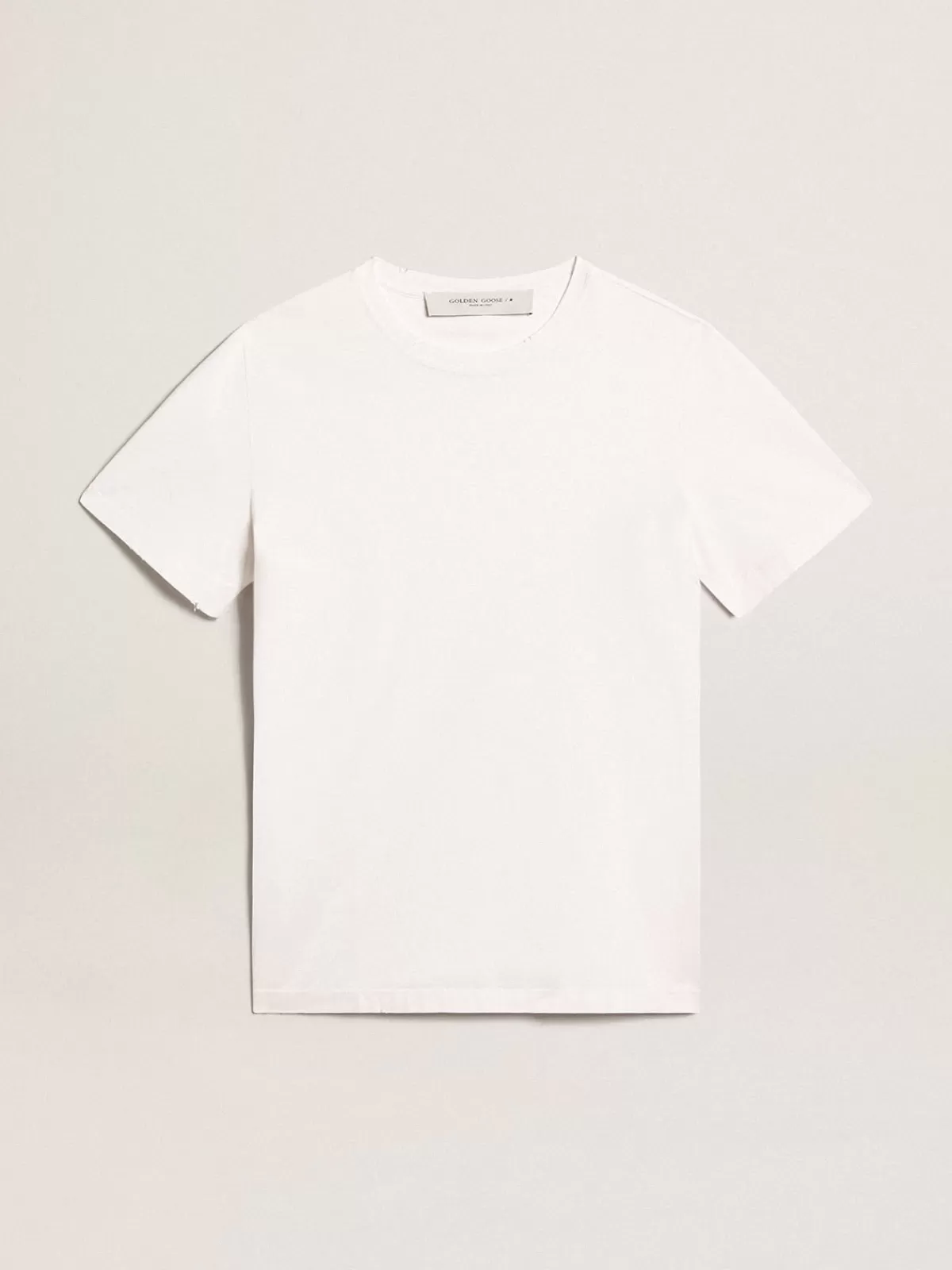 Outlet Golden Goose T-shirt da uomo bianca dal trattamento distressed