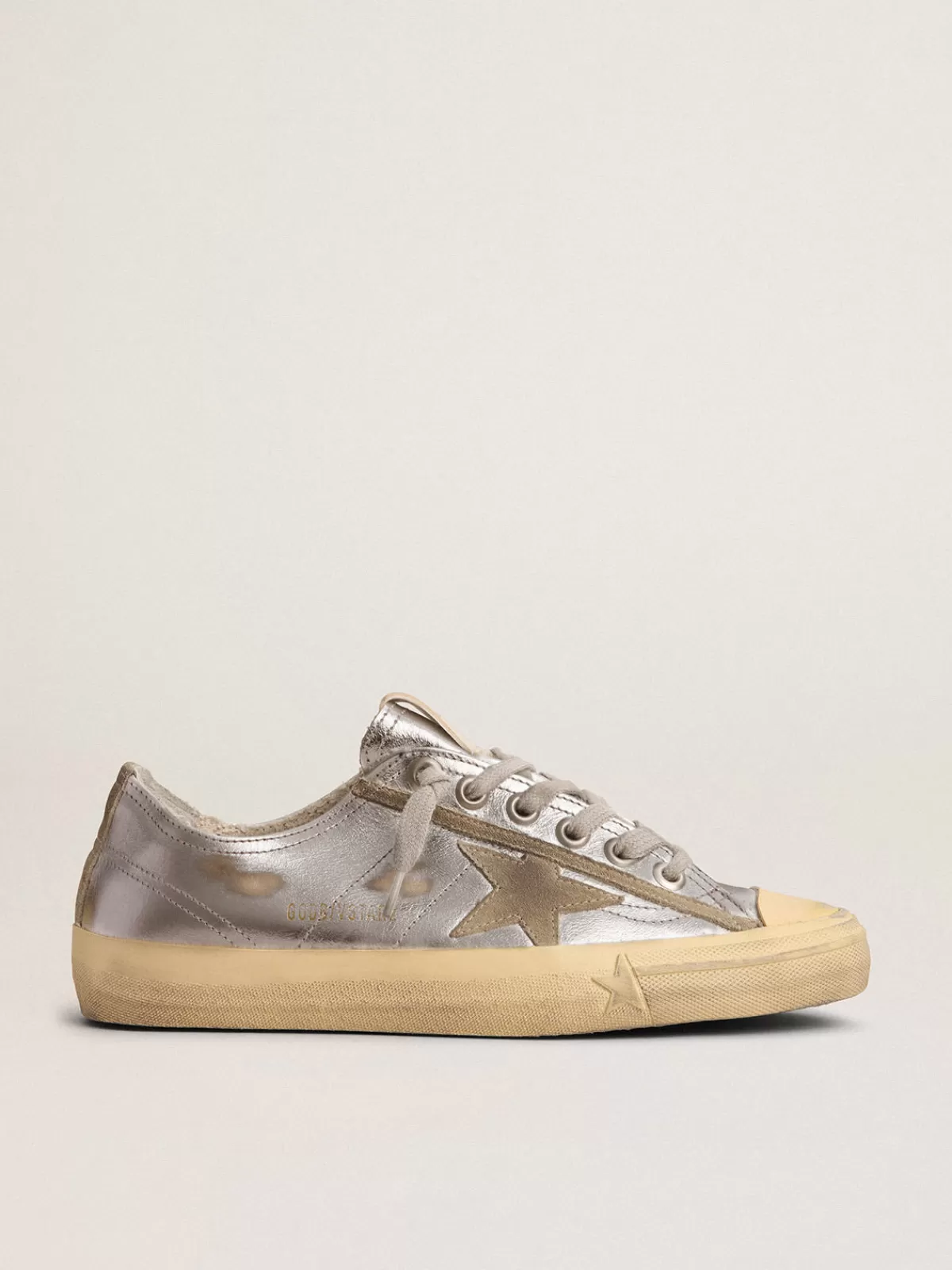 Best Golden Goose V-Star Donna LTD in pelle laminata argento