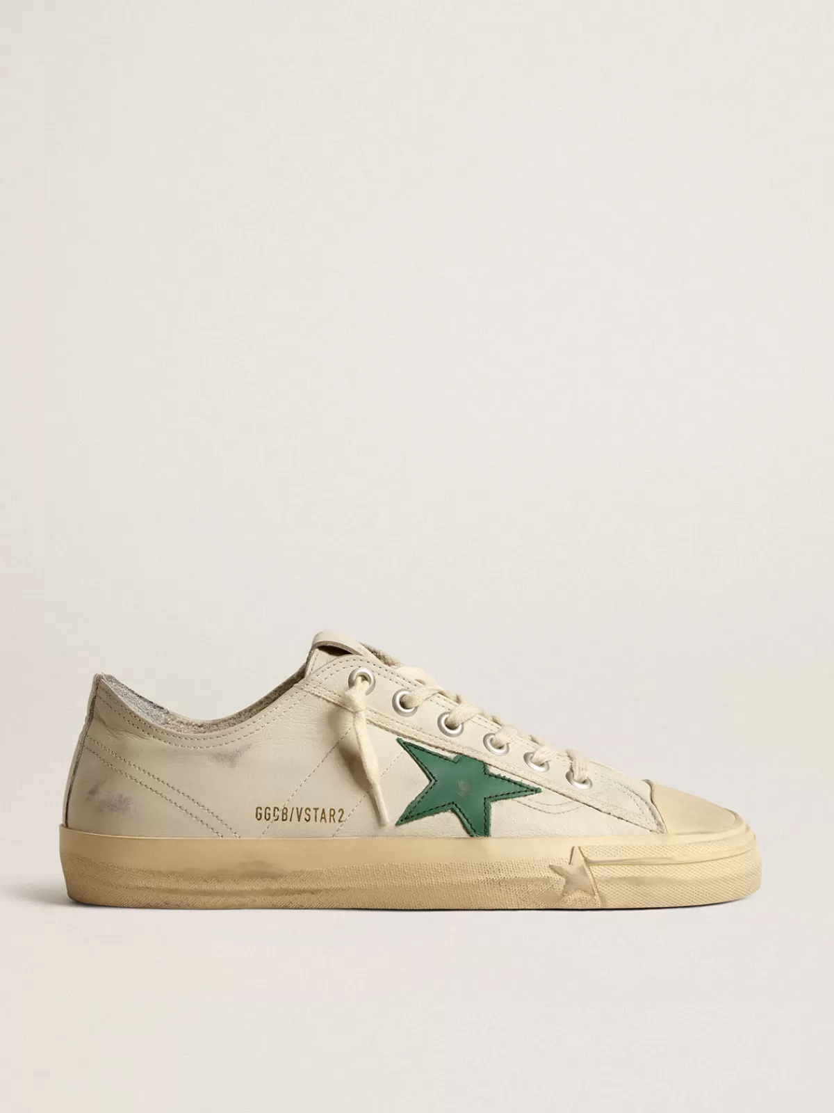 Cheap Golden Goose V-Star in pelle lucida con stella in pelle verde