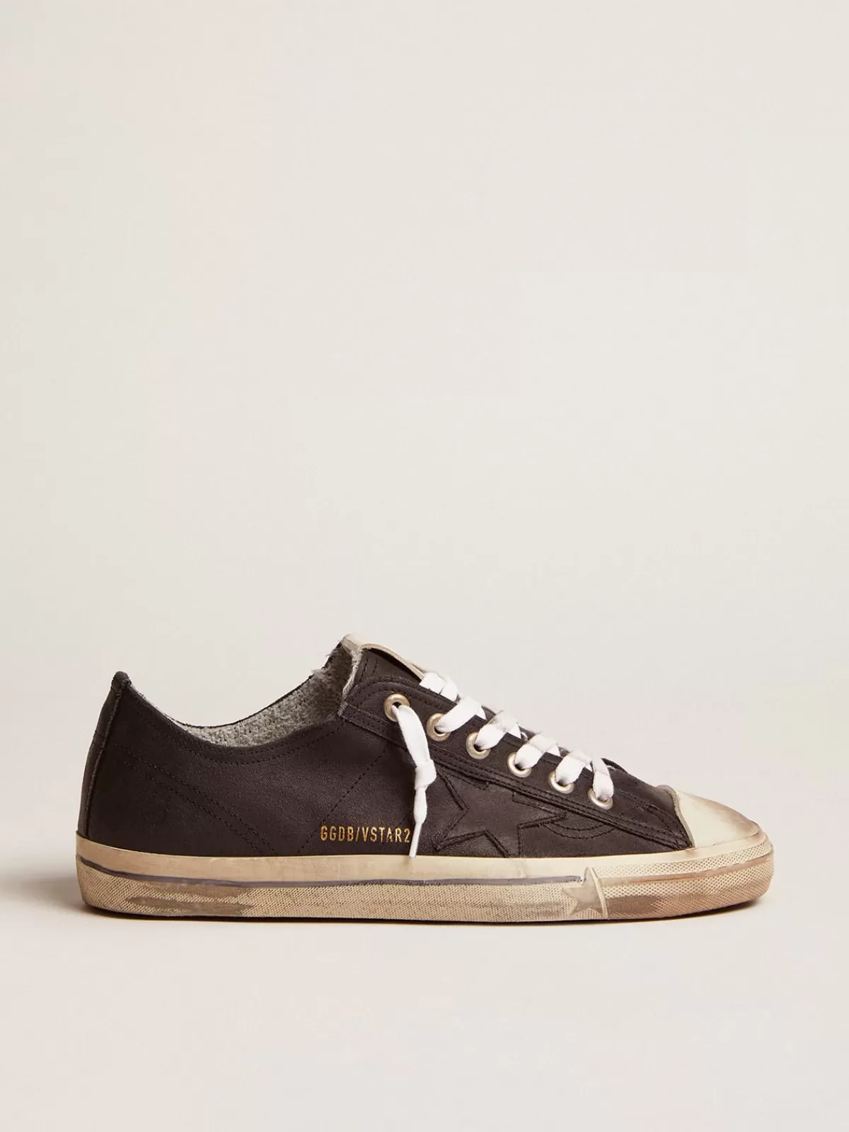 Hot Golden Goose V-Star Uomo in pelle nera con stella in pelle